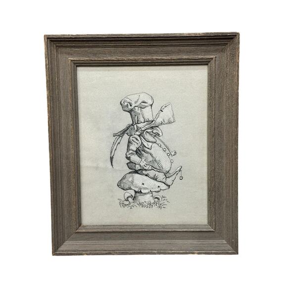 Graphite Pencil Art Gnome Mushroom Framed Woodland Fantasy Sketch 13.5” whimsy - Picture 1 of 7
